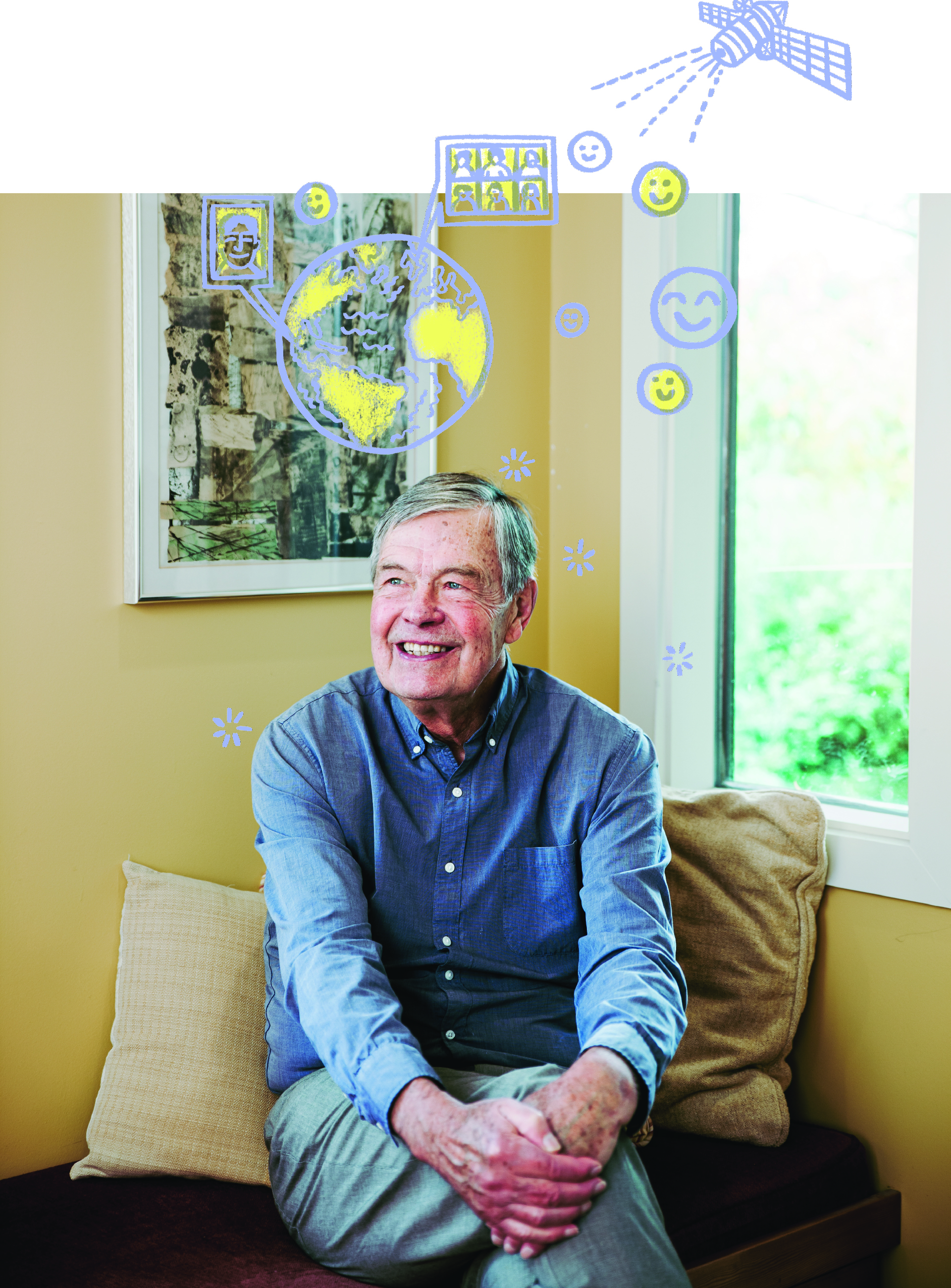 John Helliwell, sitting and smiling, at home in Vancouver.