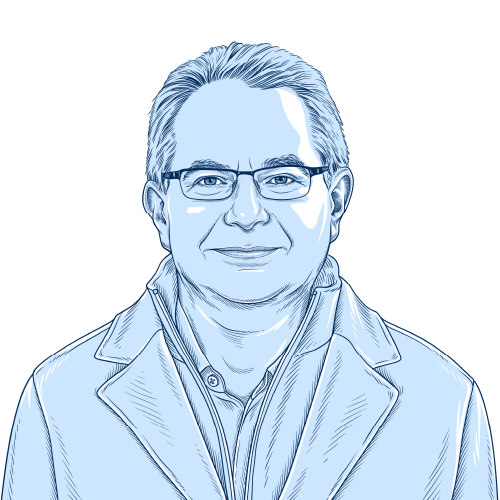 Illustration of Mark Warren in blue