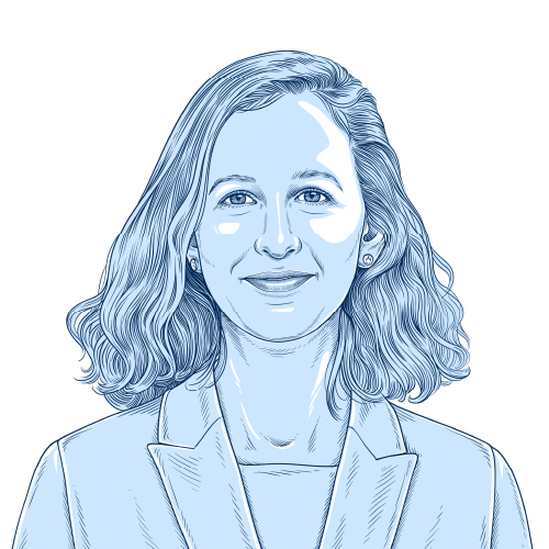 An illustration of Heidi Tworek in blue