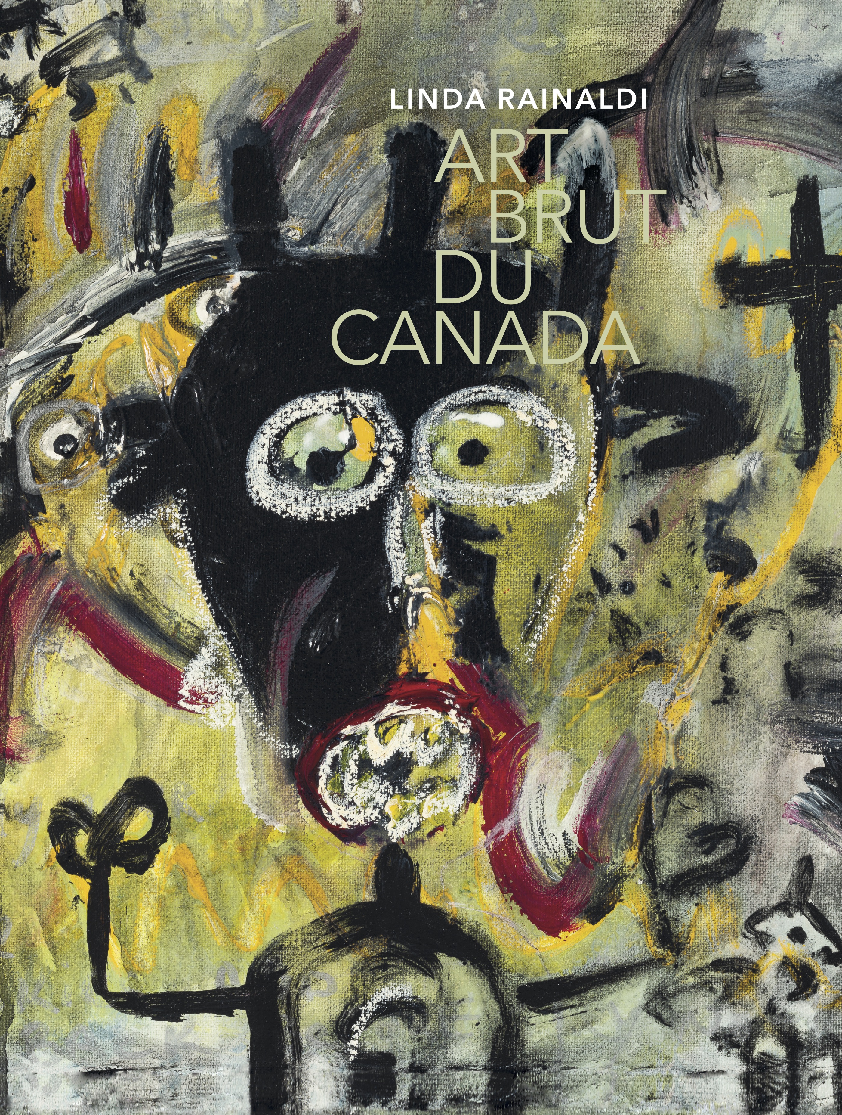 A book cover depicting a figure painted in black on an abstract yellow background, with the title Art Brut du Canada.