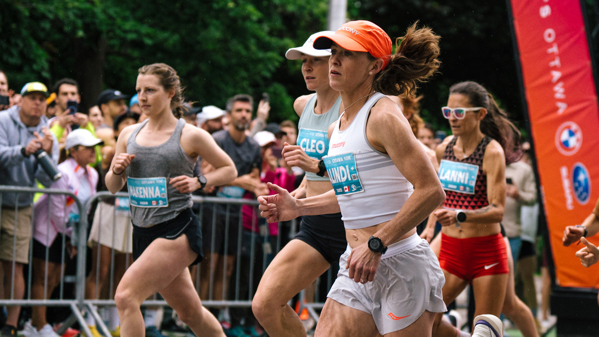 Malindi Elmore running in the Ottawa Marathon, with other racers in view