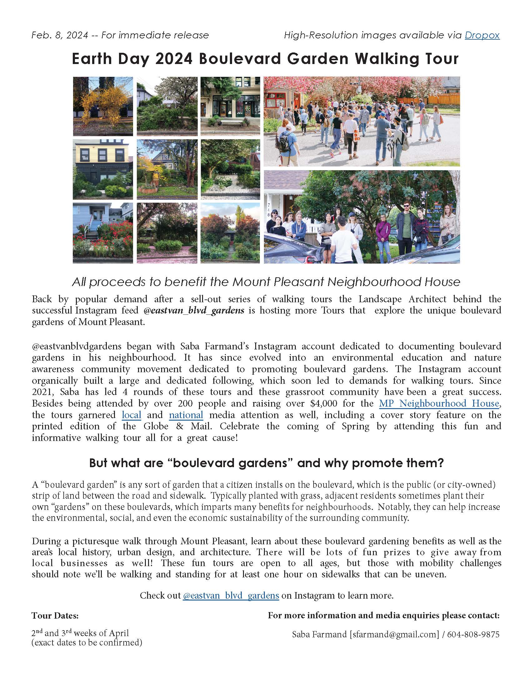 Brochure for Earth Day 2024 Boulevard Garden Walking Tour 