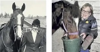 Two photos of Nena Nicolls beside a horse