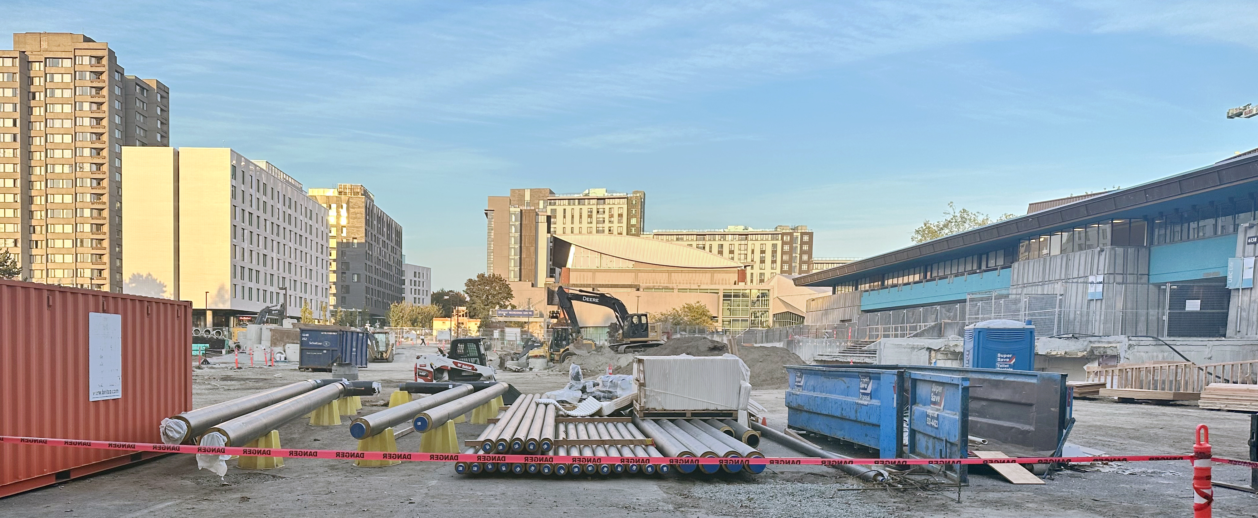 Wide-angle shot of the construction site of Recreation Centre North