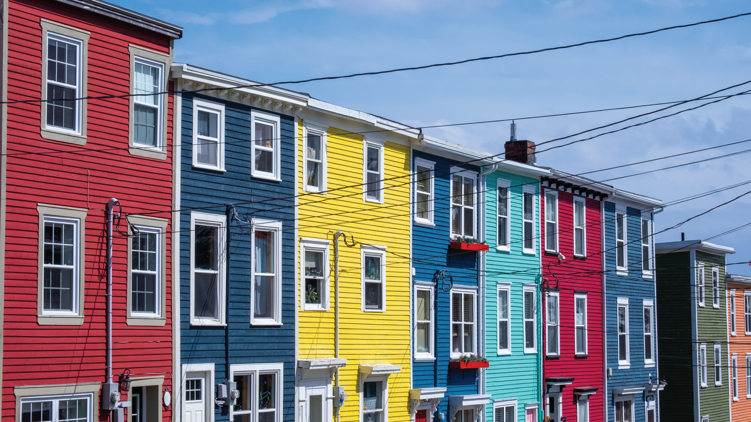 Rowhouses painted in vibrant colours