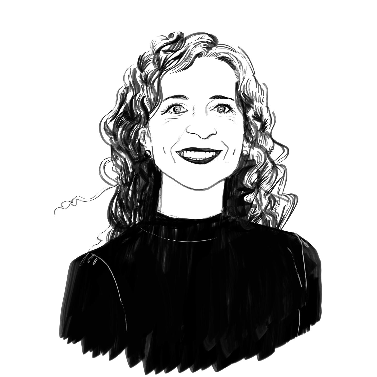 A black-and-white sketch of Dr. Courtney Howard