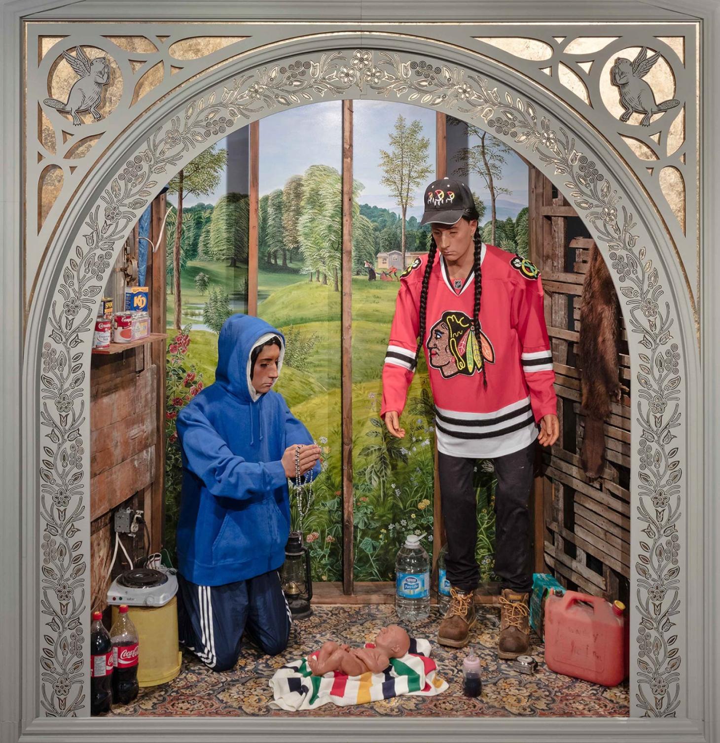 Nativity Scene. By Kent Monkman, 2017. Mixed Media Installation. Collection of Museum London, gift of the Volunteer Committee (1956–2017).