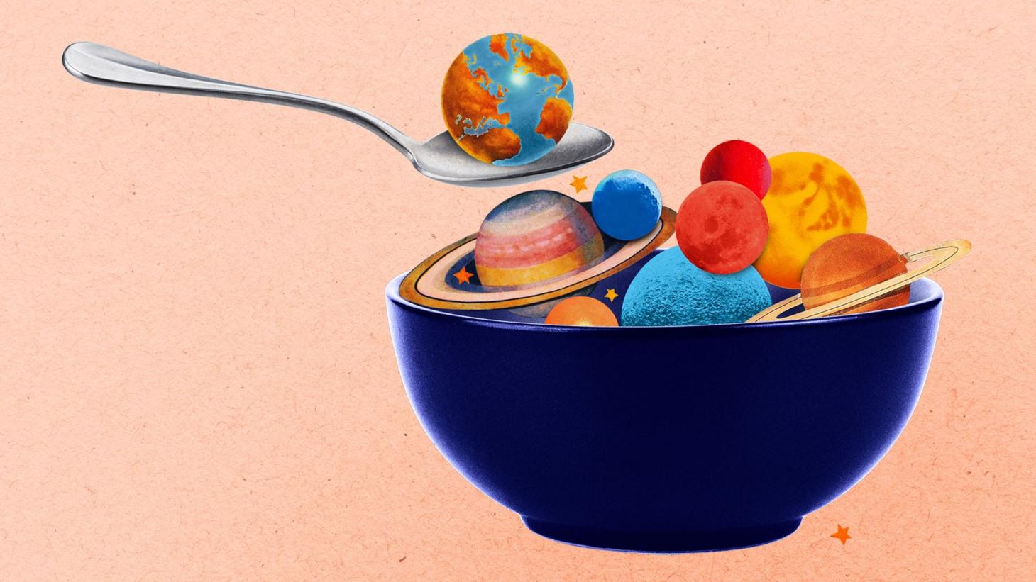 a cereal bowl filled with planets