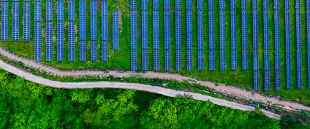 Birds' view shot shot of solar panels in Pudong, a district in Shanghai