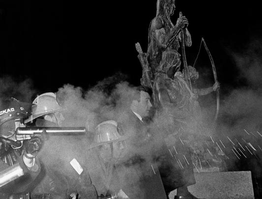 Police fire tear gas at demonstrators in Quebec City in 1969 during protest