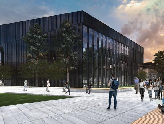 Architectural rendering of the exterior of the Recreation Centre North building