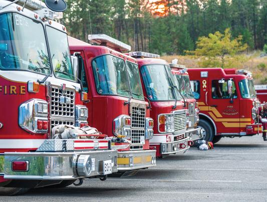 Front of fire engines lined up in row