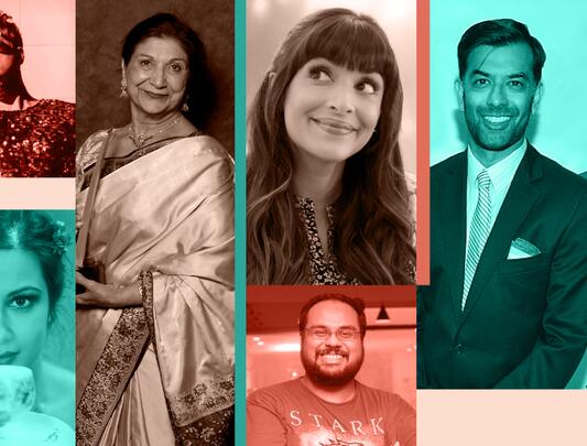 Collage of seven South Asian female and male actors