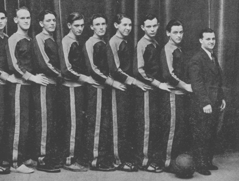 UBC men's senior basketball team posing for a photo in 1933.