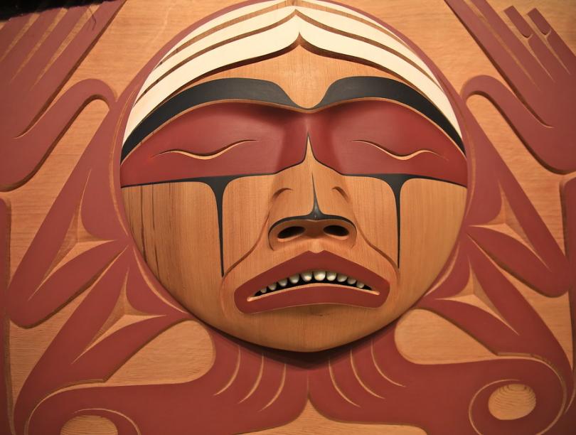 Red and cedar Aboriginal carving for the truth and reconciliation commission.