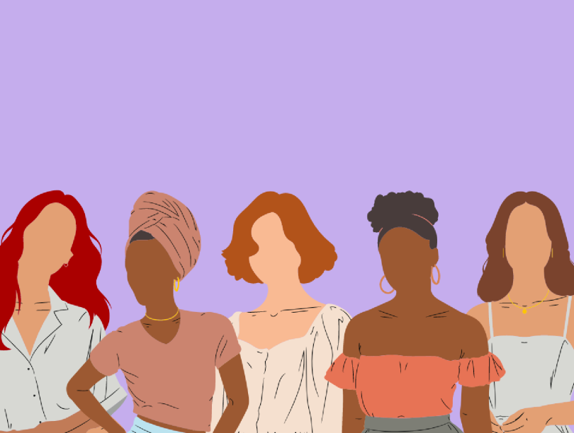 Illustration of a group of women standing together.