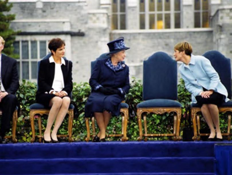 Queen Elizabeth and platform guests during Royal Jubilee visit to UBC