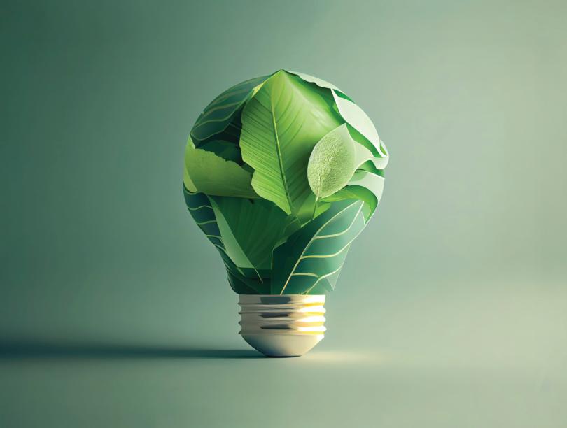 A photoshoped lightbulb with leaves