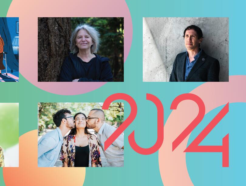 Composite image showing five mini pics representing the 5 top stories of the year against a colourful background with "2024" in the bottom right