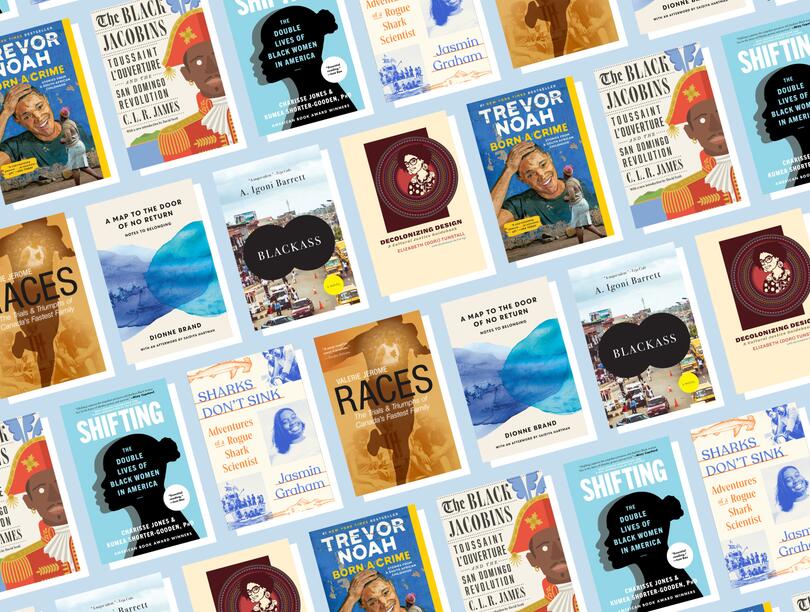 Composite image showing the covers of the books recommended by the eight scholars, in a repeating pattern