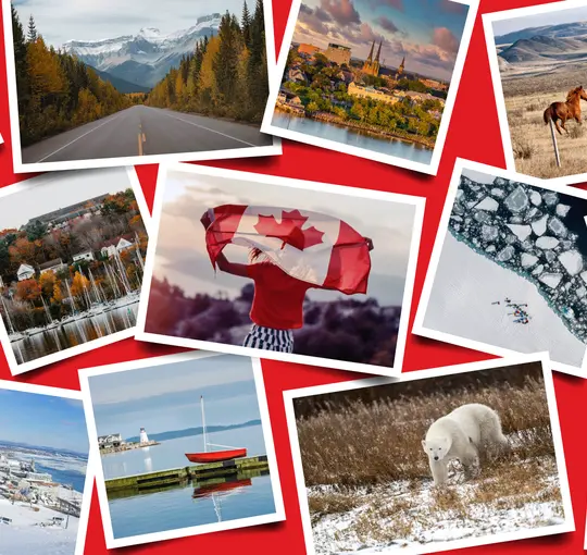A gif of vacation photos of different Canadian locales filling up a red background