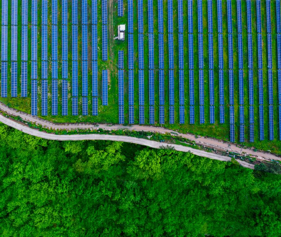 Birds' view shot shot of solar panels in Pudong, a district in Shanghai