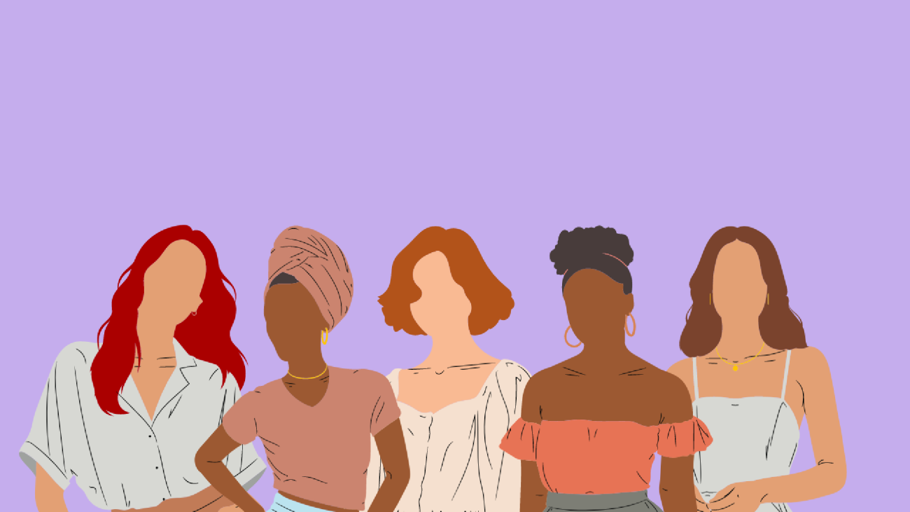 Illustration of a group of women standing together.