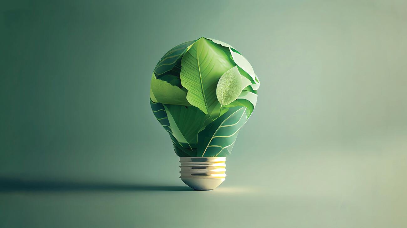 A photoshoped lightbulb with leaves