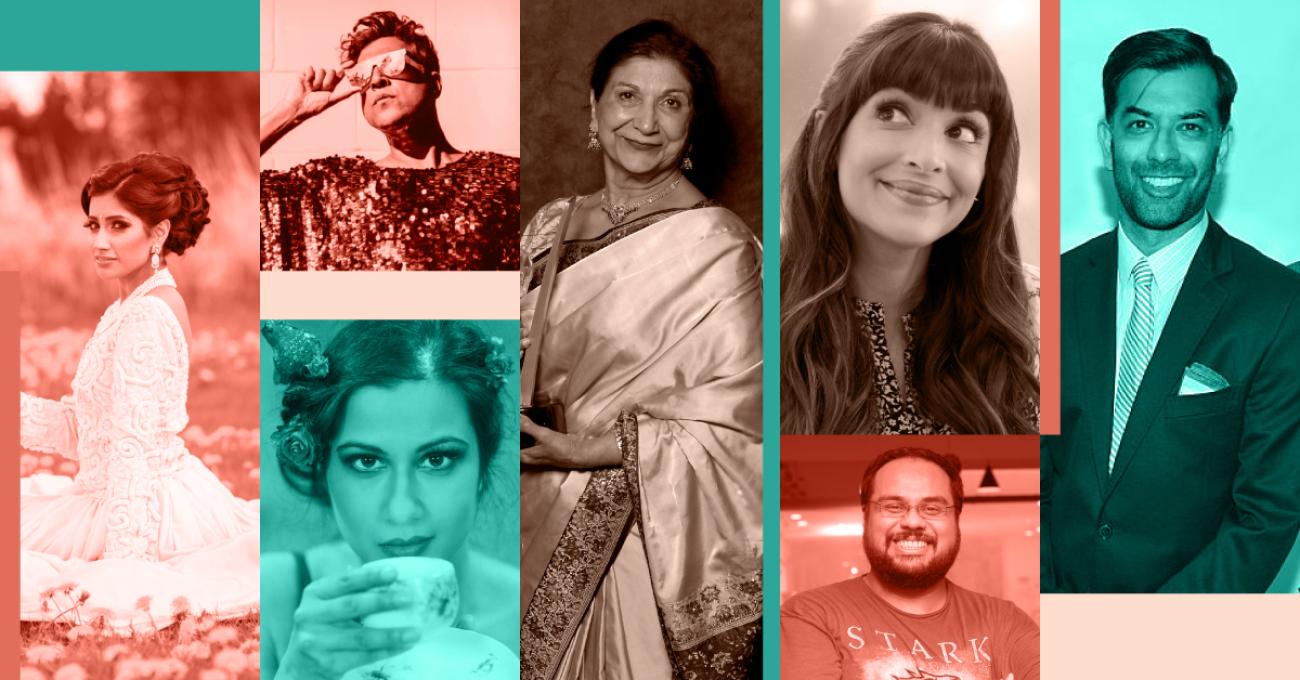 Collage of seven South Asian female and male actors
