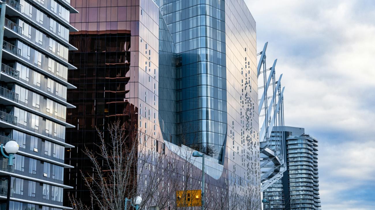 Tinted glass of condo buildings in Vancouver