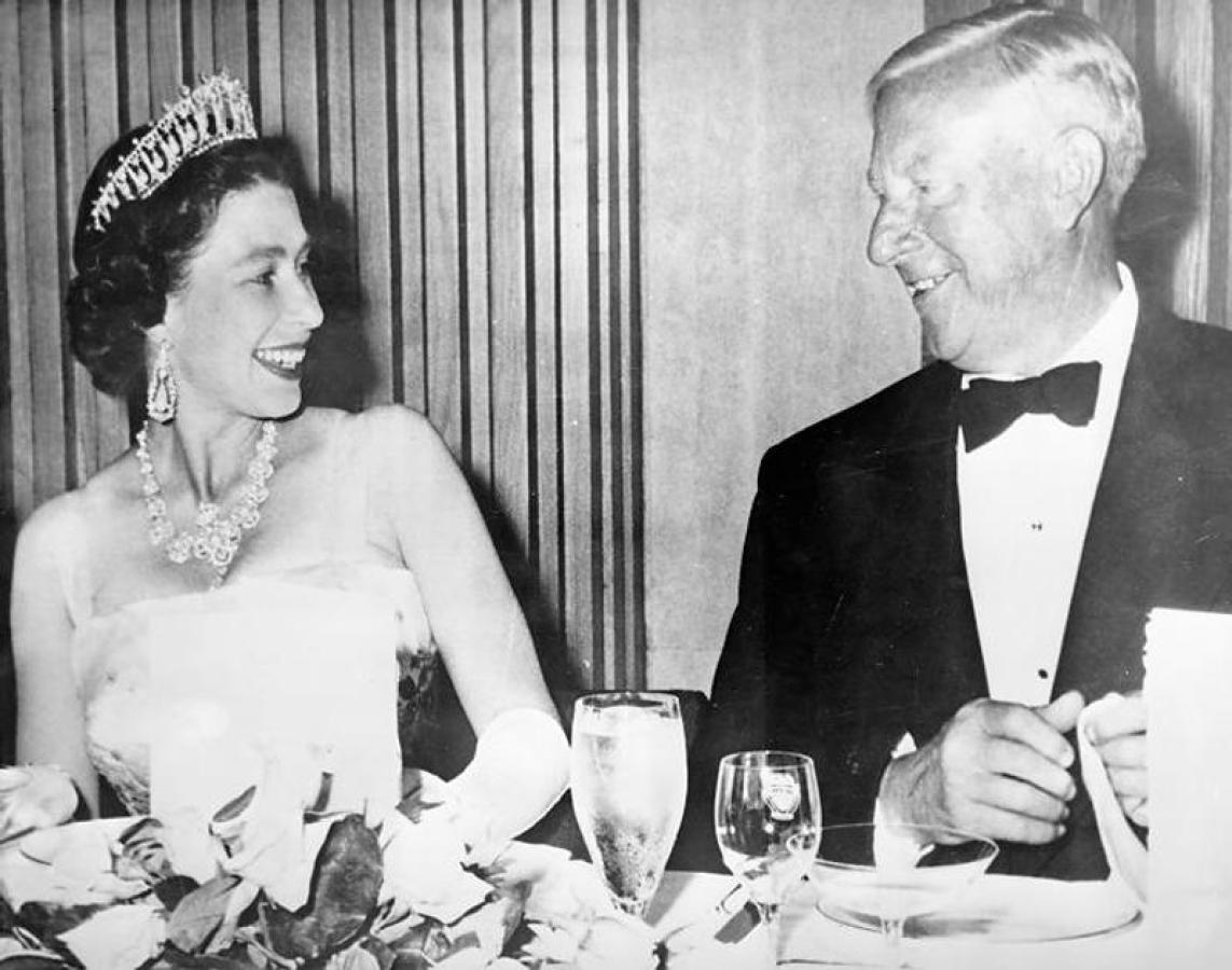 Queen Elizabeth and Norman MacKenzie at Faculty Club dinner