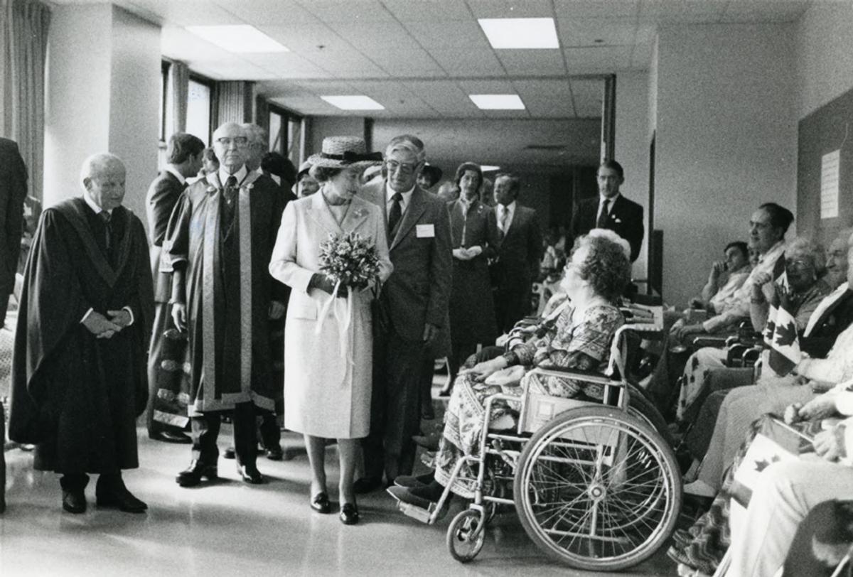 Queen Elizabeth with Walter Koerner and J.V. Clyne during UBC tour