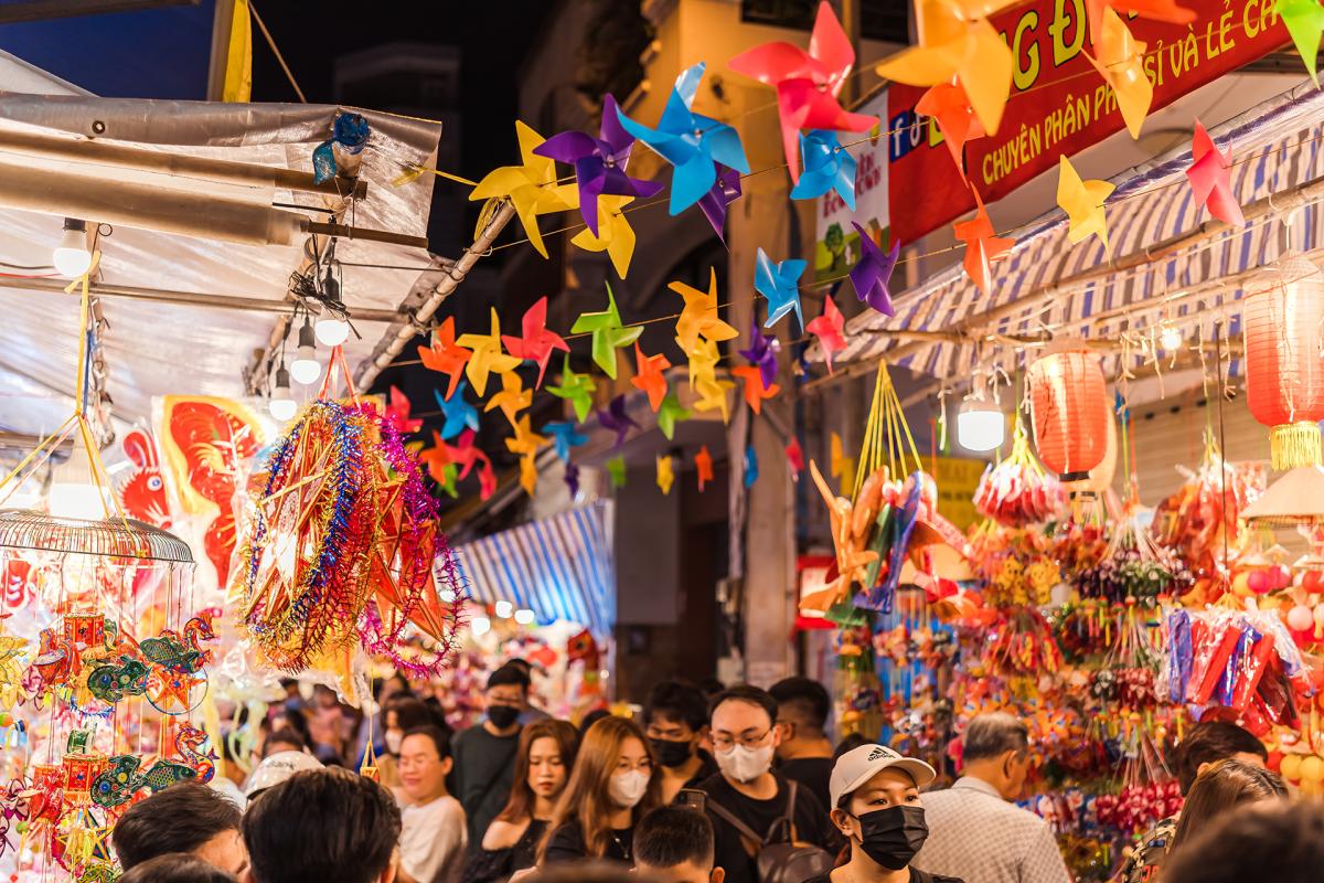 Colourful shot of a night market