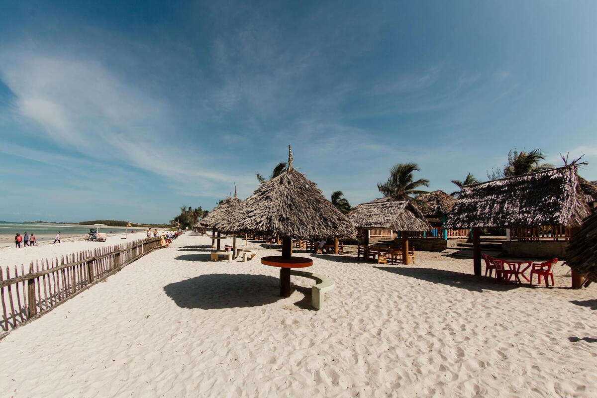 Huts on a sandy beach in Dar es Salaam