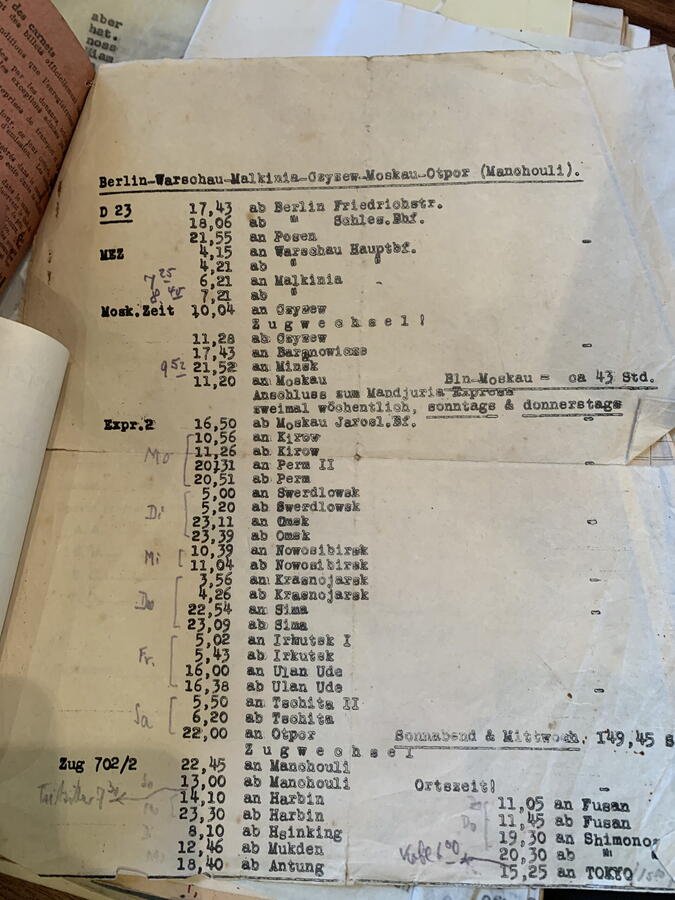 Page with typed itinerary 