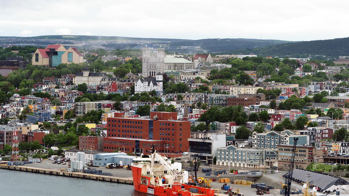 Wide-angle shot of downtown St. John's from Signal Hill