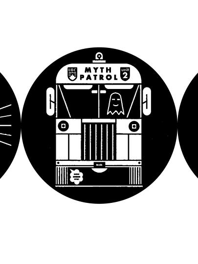 Graphic showing three circular black and white illustrations, related to three quiz questions