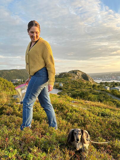 Dr. Amy Dawson on Signal Hill with her dog Watson